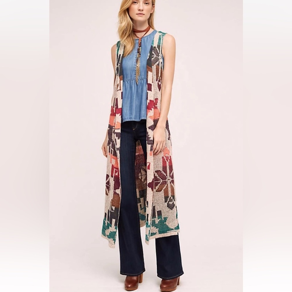 Anthropologie Cecilia Prado Open Front Long Sweater Vest  Cardigan M Boho knit
